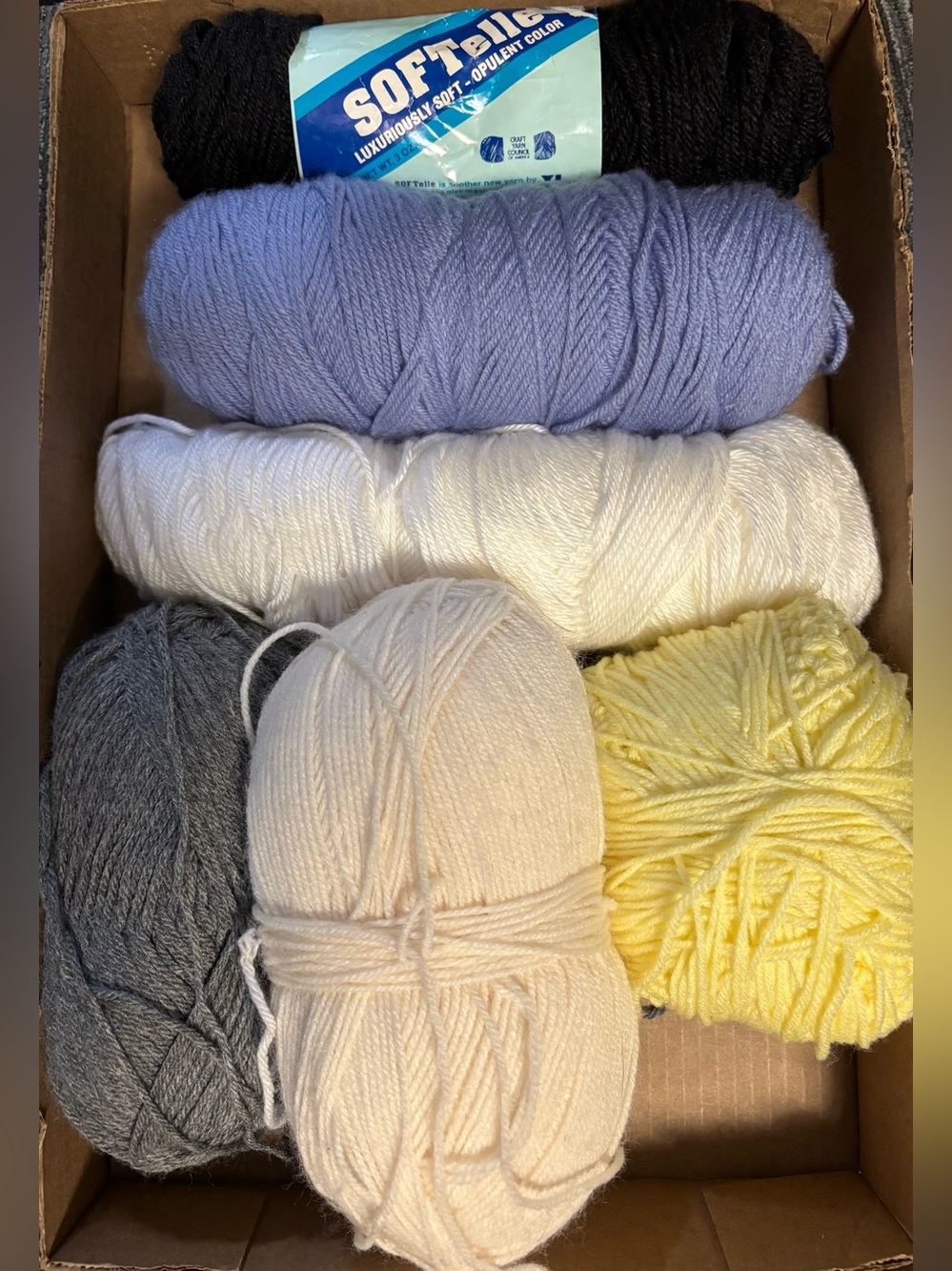 Yarn Lot - Purple, White, Gray, Cream, Yellow, Black